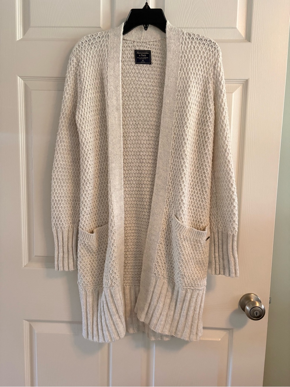 Abercrombie & Fitch Cream Open-Front Knit Cardigan